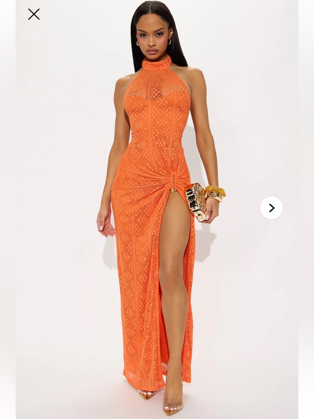 Fashion Nova Orange Halter High-Slit Maxi Dress